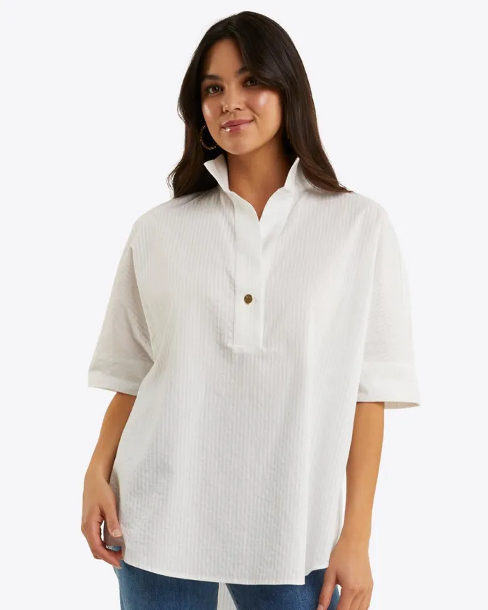 Draper James Logan Top In White Shirting Stripe Women Tops