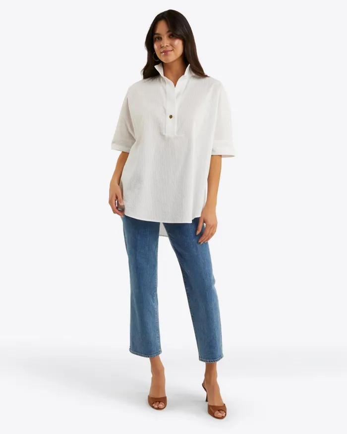 Draper James Logan Top In White Shirting Stripe Women Tops