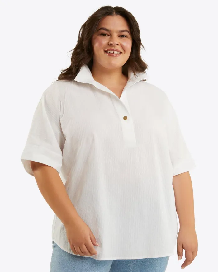Draper James Logan Top In White Shirting Stripe Women Tops