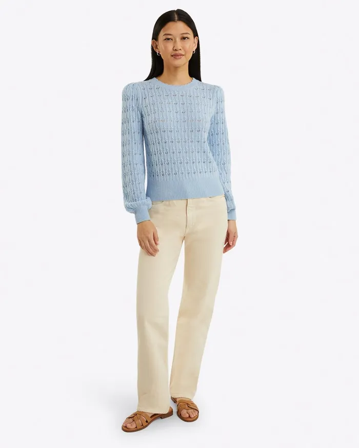 Draper James Puff Sleeve Sweater In Pointelle Women Sweaters