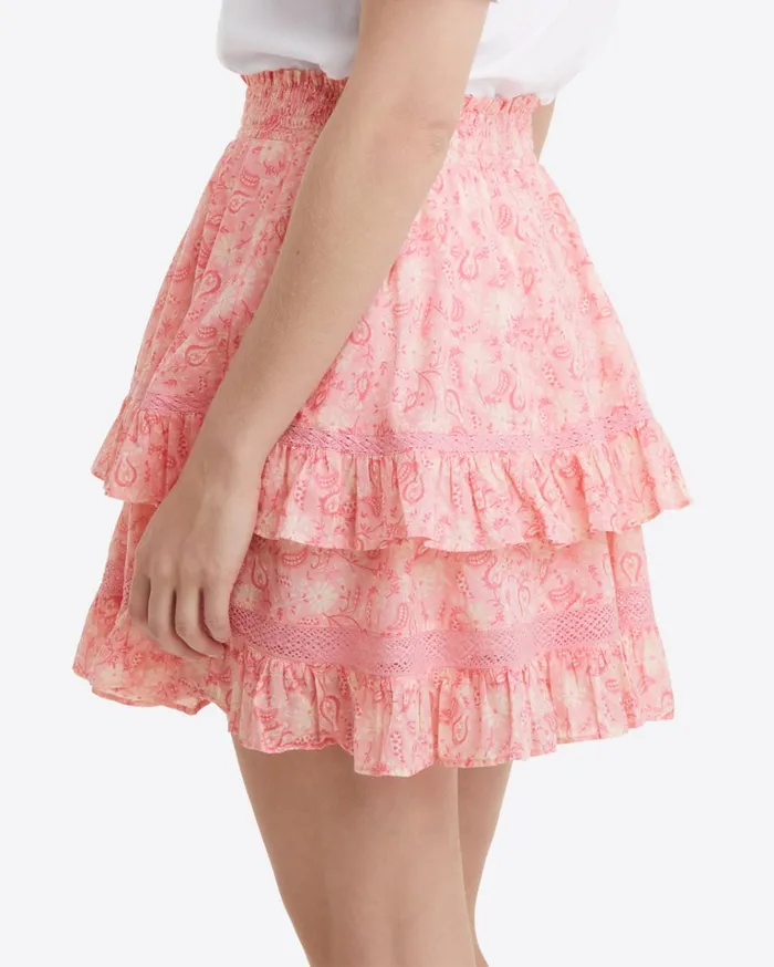 Draper James Pull On Ruffled Skirt In Pink Paisley Women Bottoms and Skirts