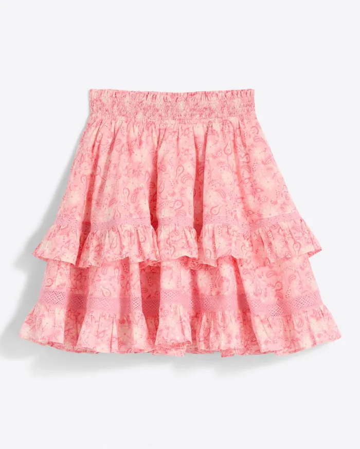 Draper James Pull On Ruffled Skirt In Pink Paisley Women Bottoms and Skirts