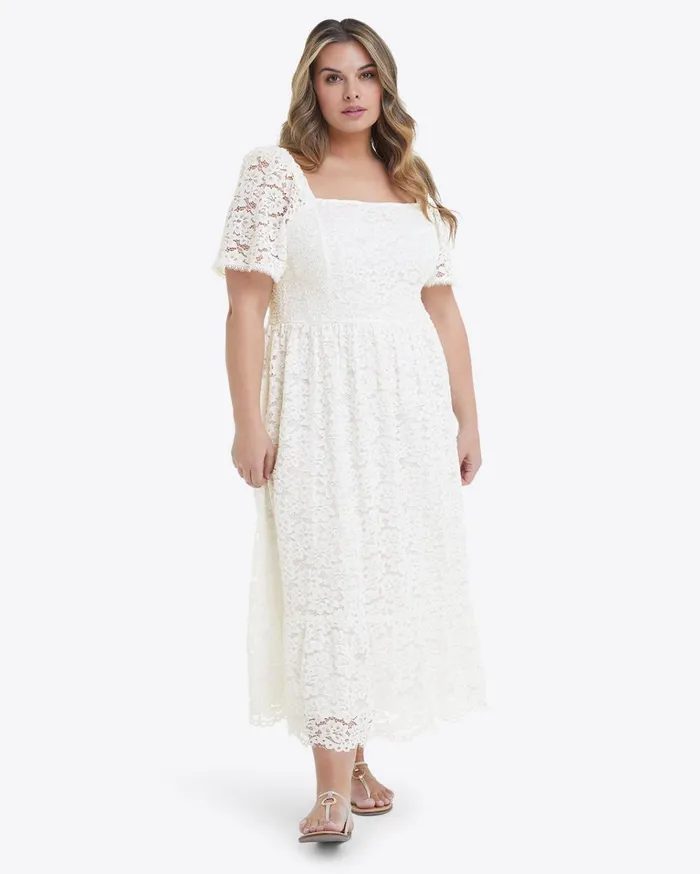 Draper James Short Sleeve Carrie Midi Dress In Lace Women Dresses