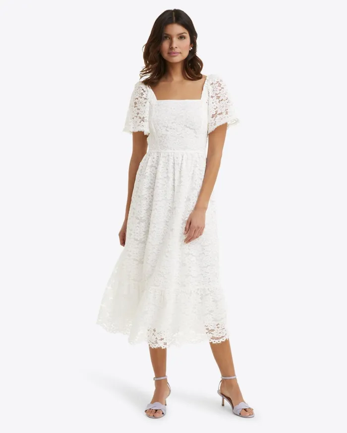 Draper James Short Sleeve Carrie Midi Dress In Lace Women Dresses