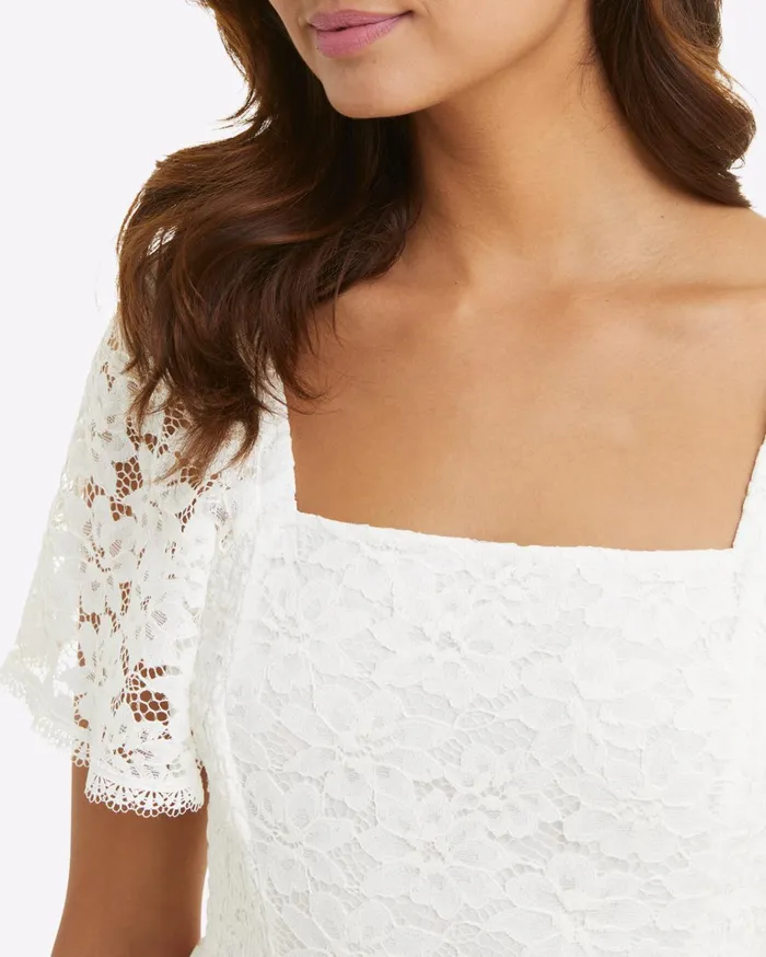Draper James Short Sleeve Carrie Midi Dress In Lace Women Dresses