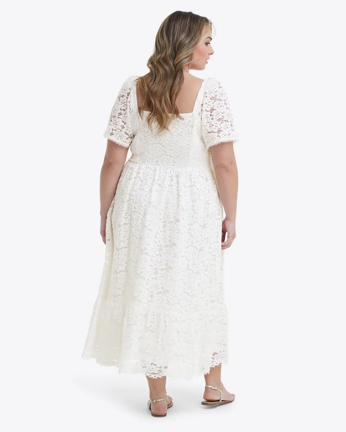 Draper James Short Sleeve Carrie Midi Dress In Lace Women Dresses