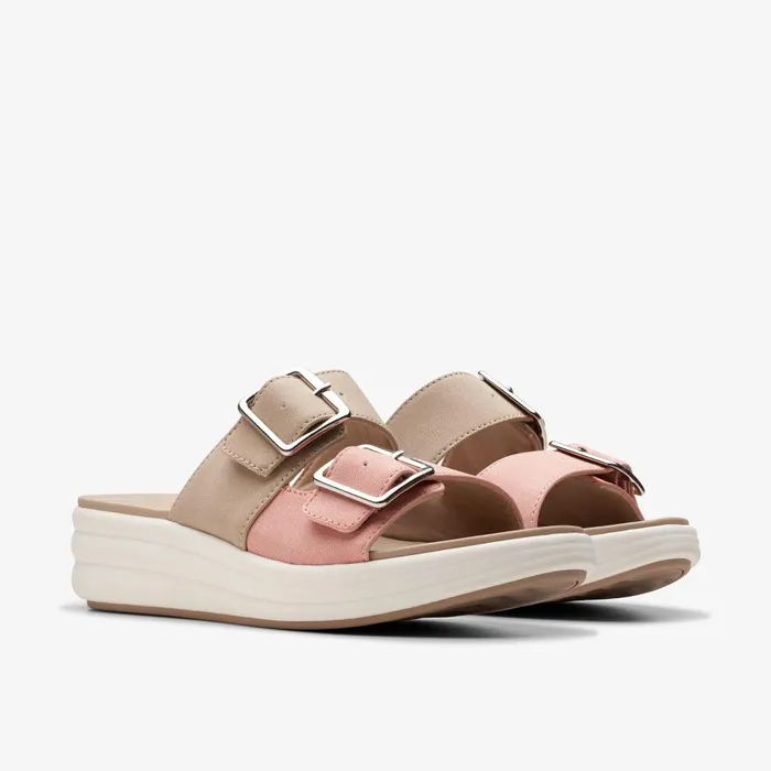 Drift Buckle Peach Combination Women Clarks Wedges