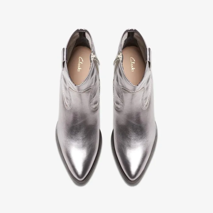 Elder Rae Silver Leather Women Clarks Boots and Booties