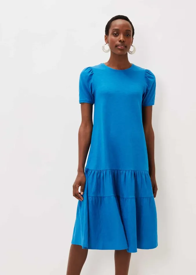 Elizabeth Tiered Round Neck Midi Dress Ocean Women Phase Eight Dresses