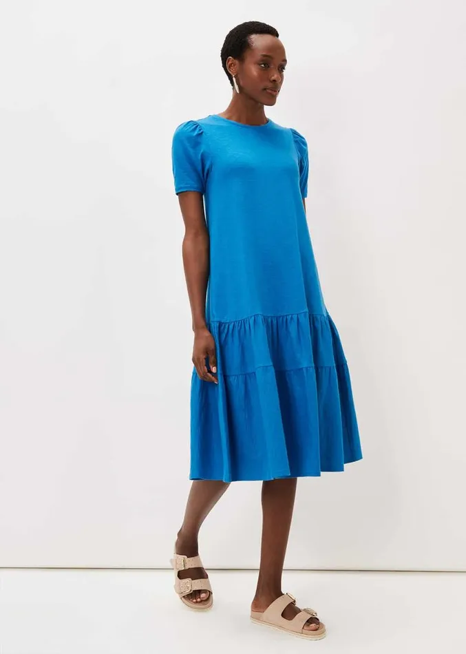 Elizabeth Tiered Round Neck Midi Dress Ocean Women Phase Eight Dresses