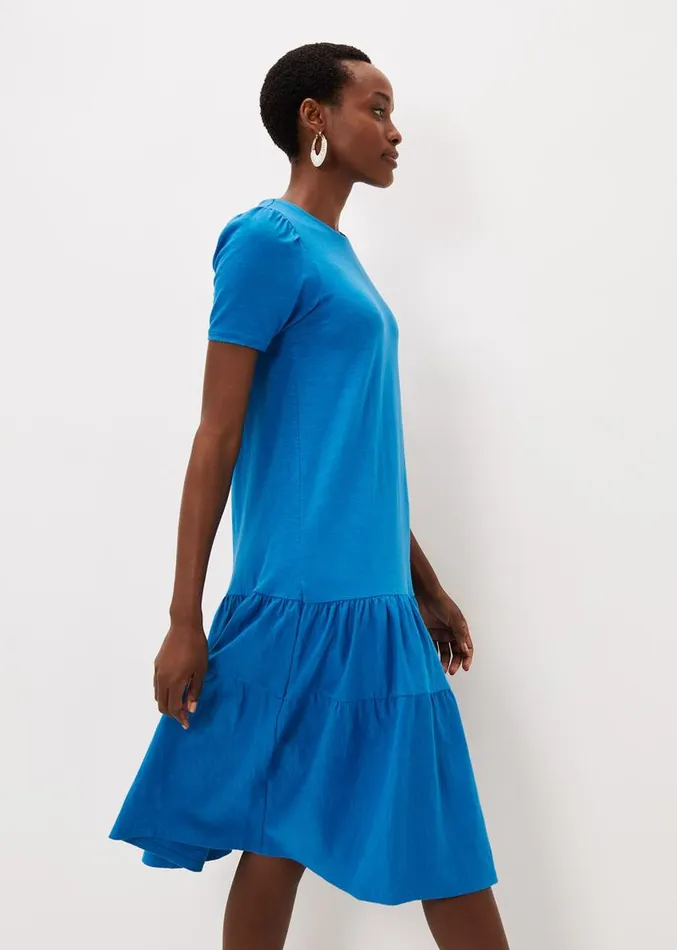 Elizabeth Tiered Round Neck Midi Dress Ocean Women Phase Eight Dresses