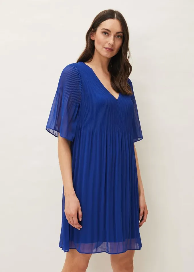 Ella Pleat Dress Cobalt Women Phase Eight Dresses