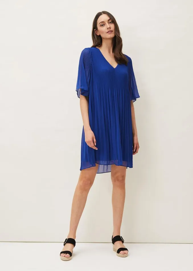 Ella Pleat Dress Cobalt Women Phase Eight Dresses