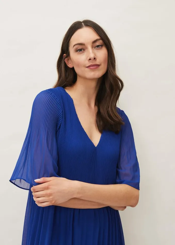 Ella Pleat Dress Cobalt Women Phase Eight Dresses