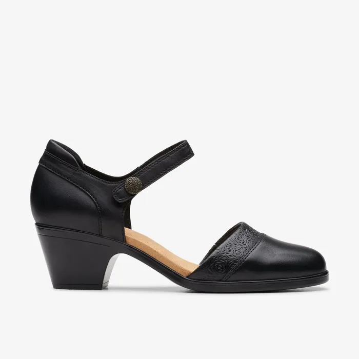 Emily 2 Ketra Black Leather Women Clarks Heels and Pumps