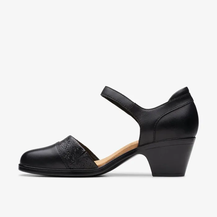 Emily 2 Ketra Black Leather Women Clarks Heels and Pumps