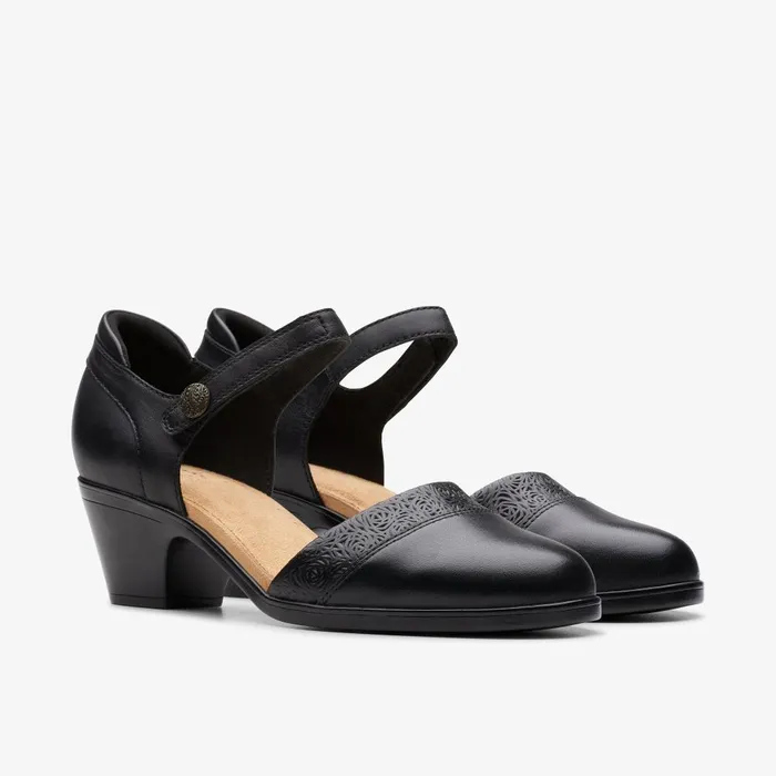 Emily 2 Ketra Black Leather Women Clarks Heels and Pumps