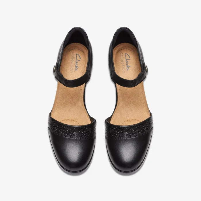Emily 2 Ketra Black Leather Women Clarks Heels and Pumps