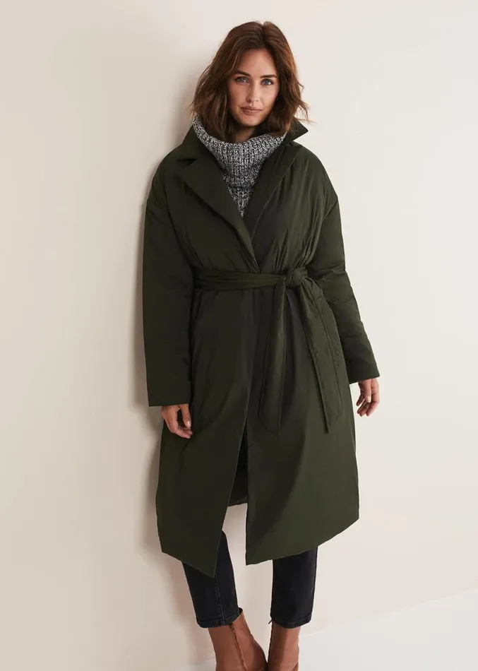Erin Long Puffer Coat Bottle Green Women Phase Eight Coats
