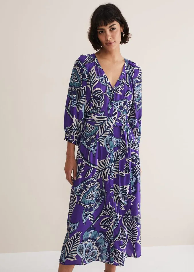 Erin Paisley Midi Dress Purple Women Phase Eight Dresses