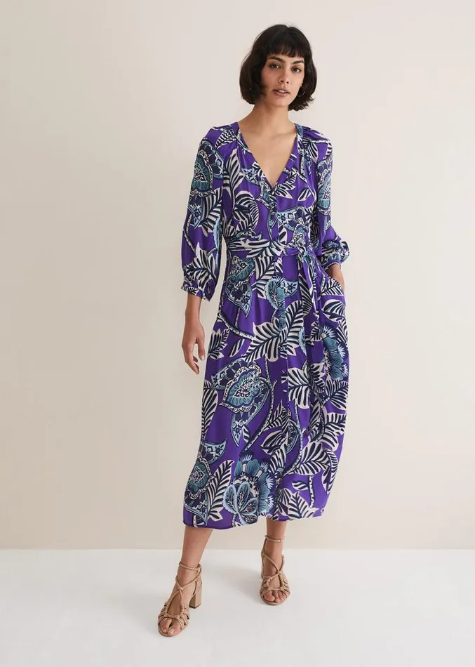 Erin Paisley Midi Dress Purple Women Phase Eight Dresses