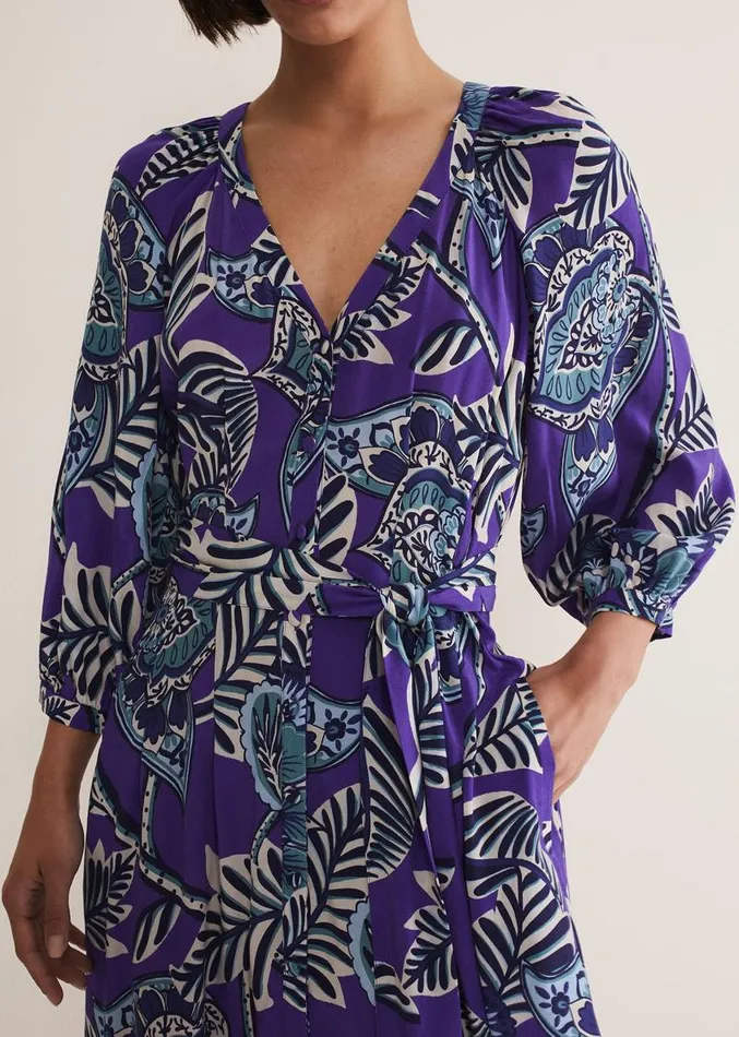 Erin Paisley Midi Dress Purple Women Phase Eight Dresses