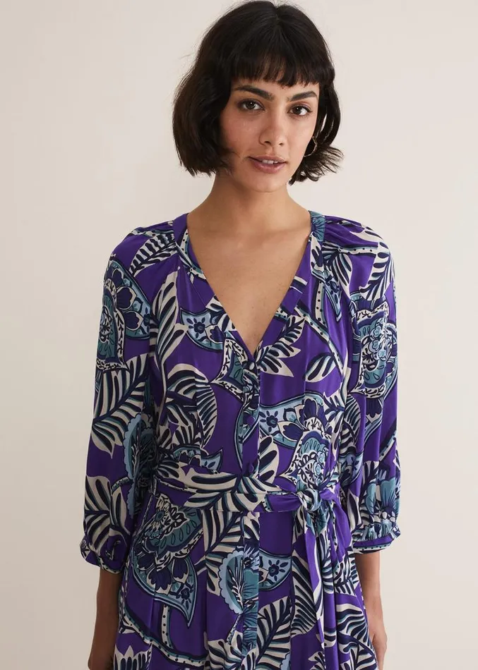 Erin Paisley Midi Dress Purple Women Phase Eight Dresses