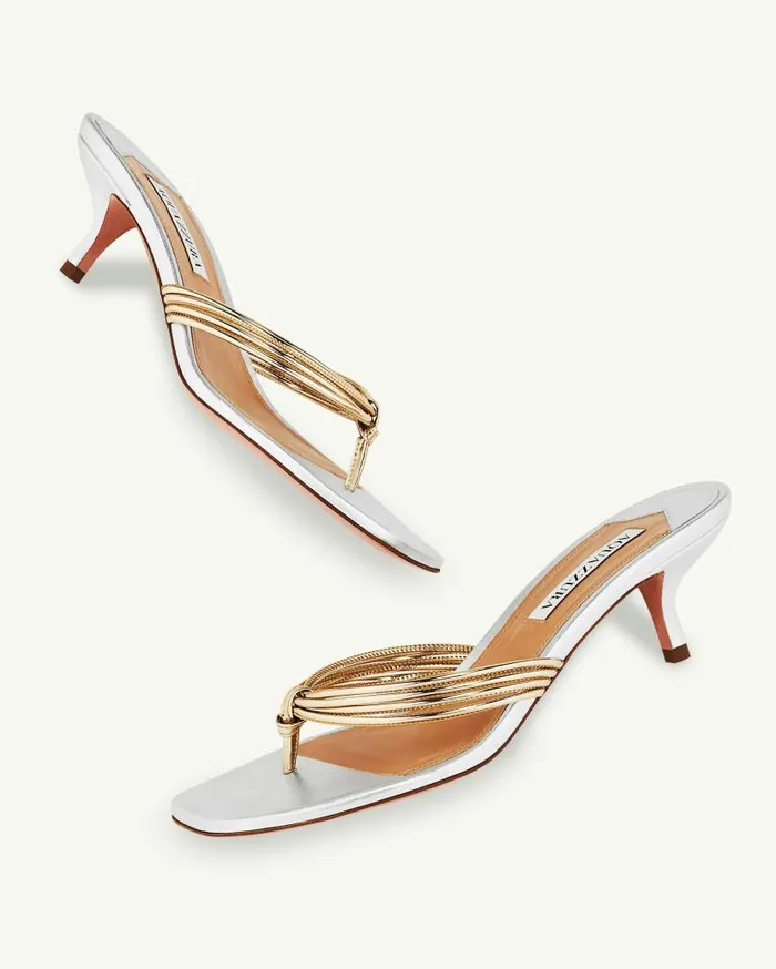 Essential Sandal 50 Silver Women Aquazzura Sandals Essential Sandal 50 Silver Women Aquazzura Sandals