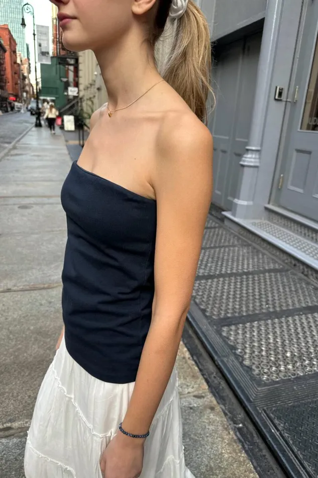 Evelyn Top Navy Blue Women Brandy Melville Tops