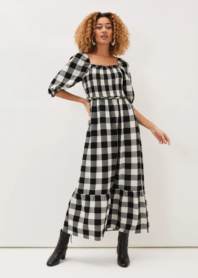 Evlin Gingham Square Neck Dress Navyivory Women Phase Eight Dresses