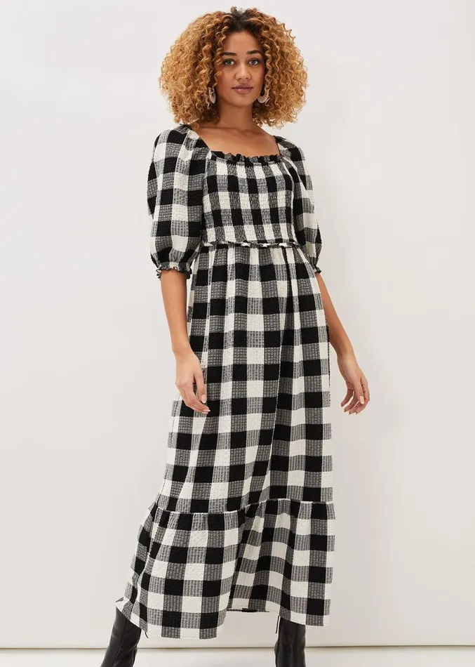 Evlin Gingham Square Neck Dress Navyivory Women Phase Eight Dresses