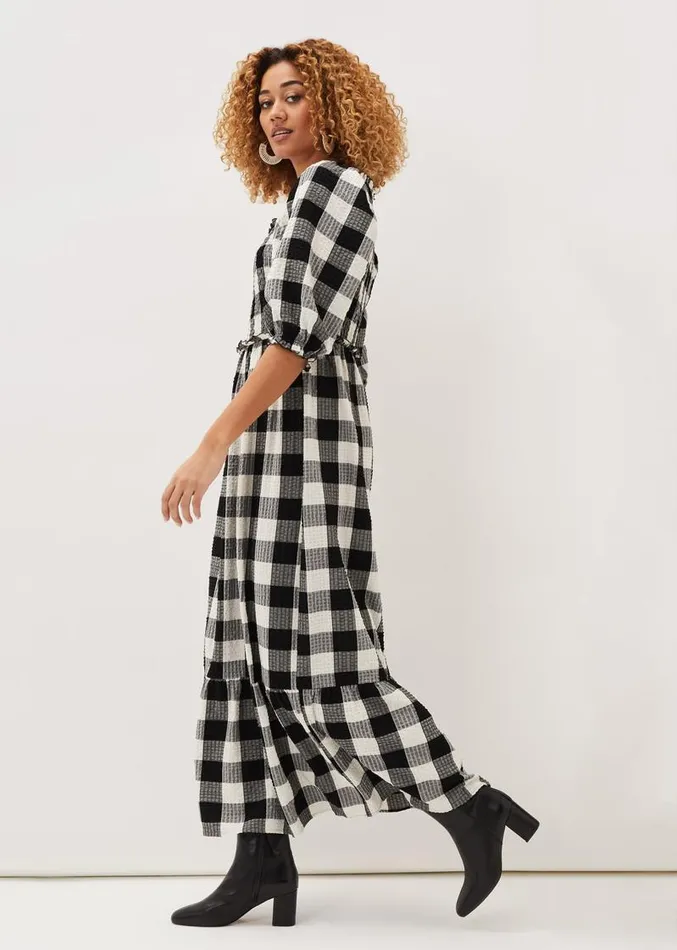 Evlin Gingham Square Neck Dress Navyivory Women Phase Eight Dresses