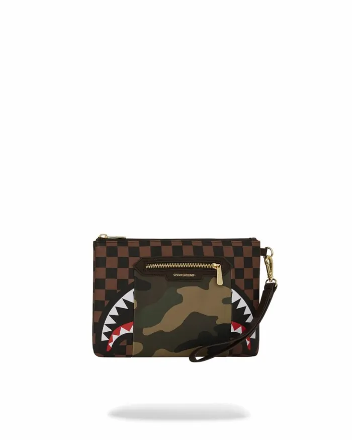 EXTERIOR GOLD ZIP POCKET SHARKS IN PARIS CROSSOVER CLUTCH Bags SPRAYGROUND