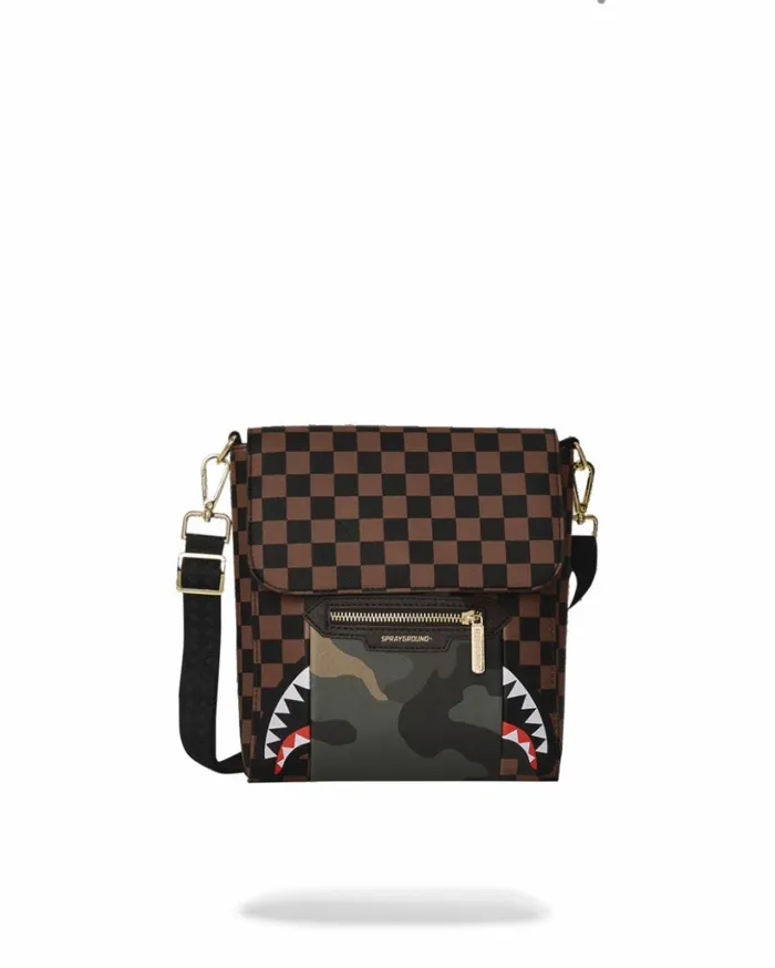 EXTERIOR GOLD ZIP POCKET SHARKS IN PARIS MESSENGER SLING BAG Bags SPRAYGROUND