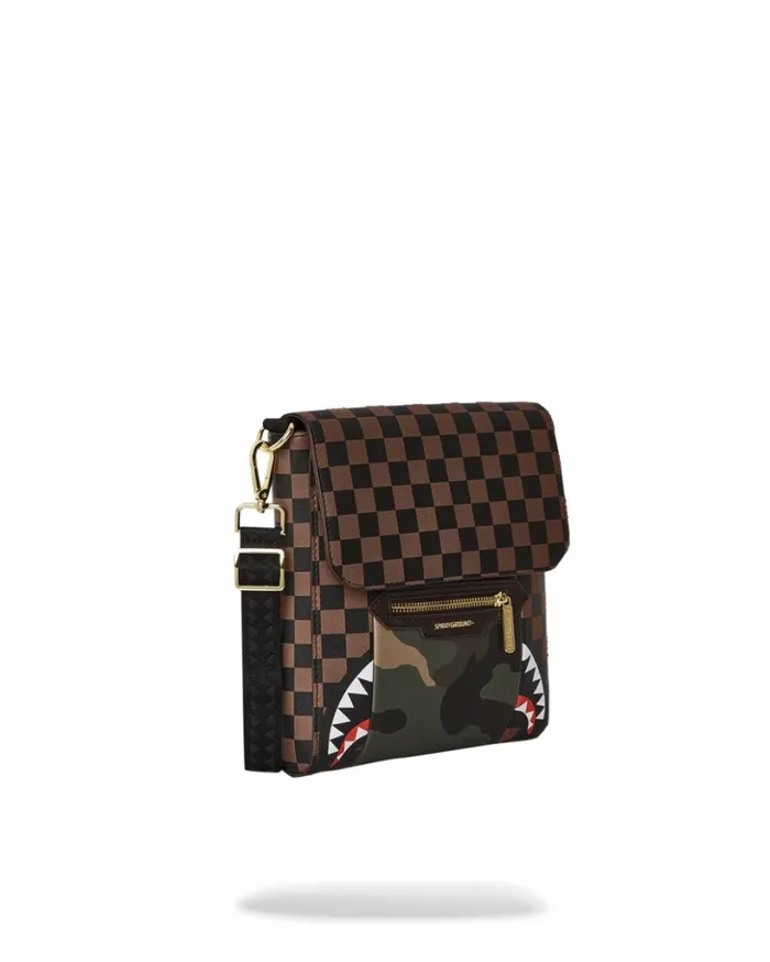 EXTERIOR GOLD ZIP POCKET SHARKS IN PARIS MESSENGER SLING BAG Bags SPRAYGROUND