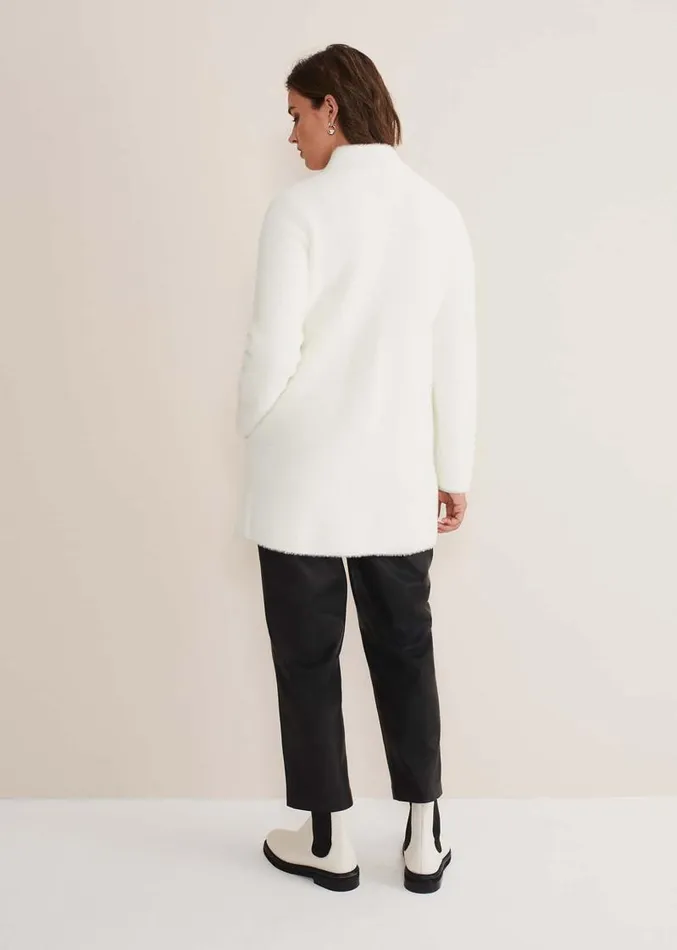 Fia Fluffy Zip Knit Coat Winter White Women Phase Eight Knitwear