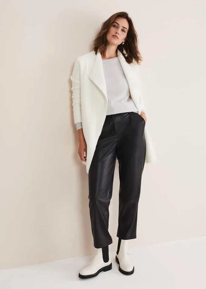 Fia Fluffy Zip Knit Coat Winter White Women Phase Eight Knitwear