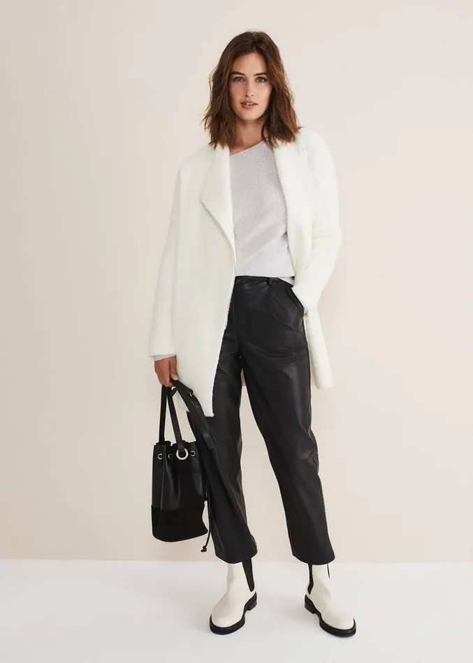 Fia Fluffy Zip Knit Coat Winter White Women Phase Eight Knitwear