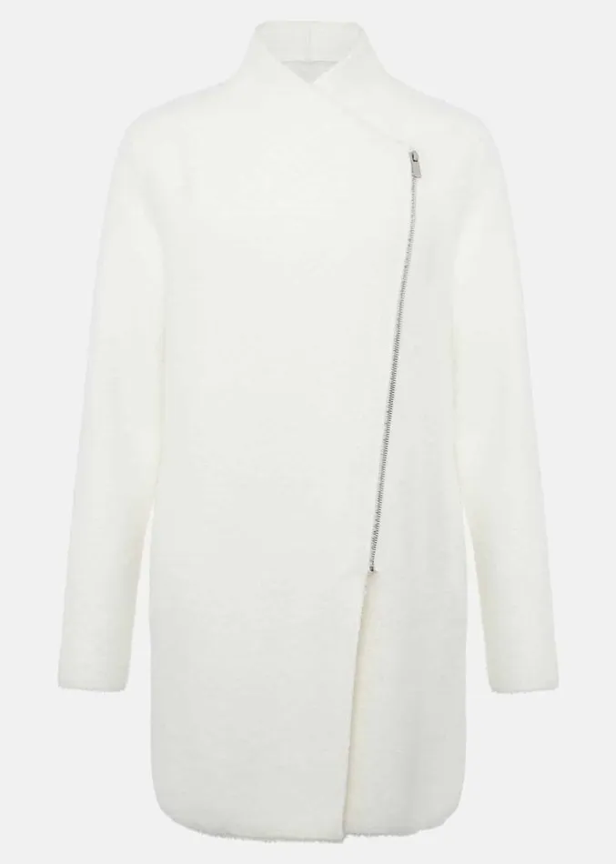 Fia Fluffy Zip Knit Coat Winter White Women Phase Eight Knitwear