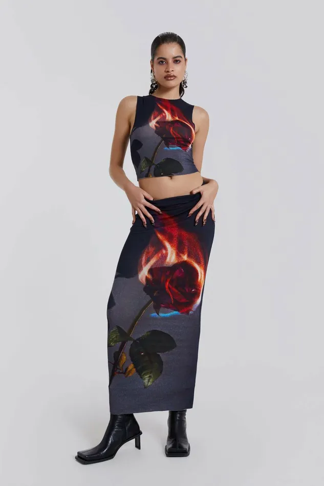 Flaming Rose Raw Edge Tank Top Black Women Jaded London