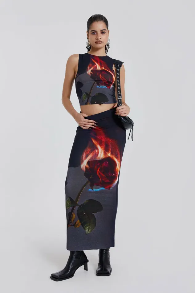 Flaming Rose Raw Edge Tank Top Black Women Jaded London