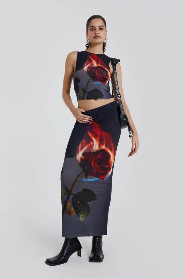 Flaming Rose Raw Edge Tank Top Black Women Jaded London