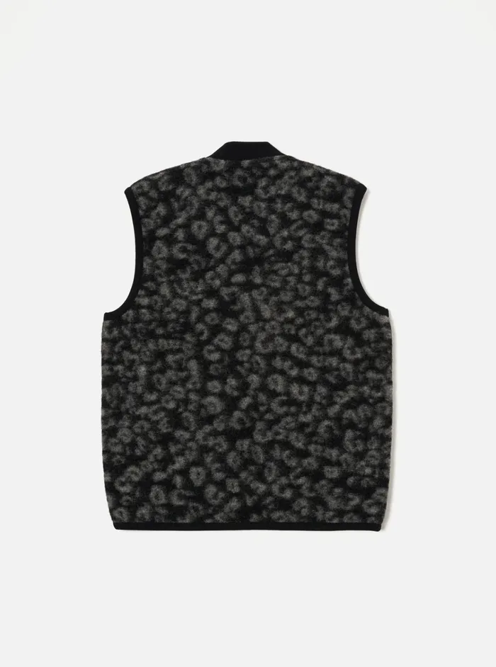 Fleece Men Universal Works Universal Works Zip Waistcoat In BlackCharcoal Leopard Fleece
