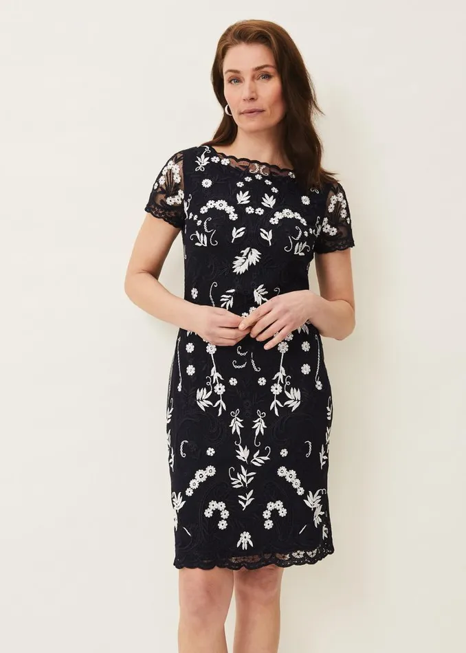 Floris Embroidered Shift Dress Navyivory Women Phase Eight Dresses