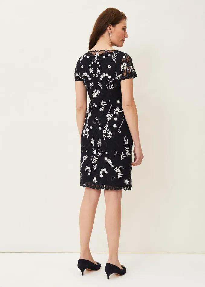 Floris Embroidered Shift Dress Navyivory Women Phase Eight Dresses