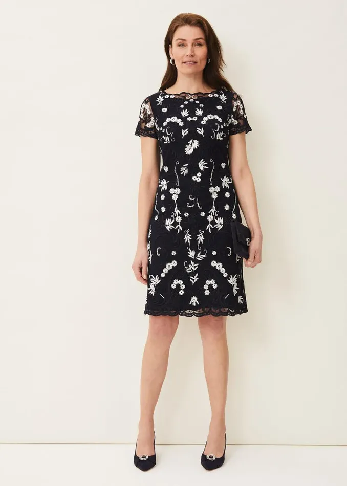 Floris Embroidered Shift Dress Navyivory Women Phase Eight Dresses