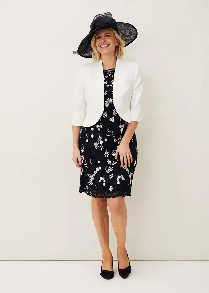 Floris Embroidered Shift Dress Navyivory Women Phase Eight Dresses