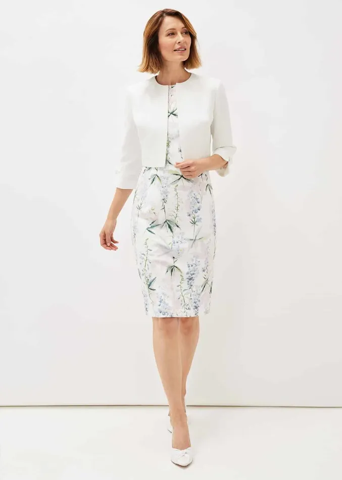 Francine Double Layer Scuba Dress Ivory Multi Women Phase Eight Dresses