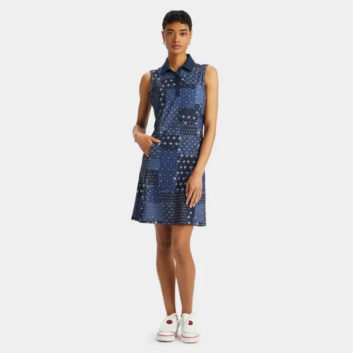 GFORE BORO PRINT PIQU SLEEVELESS POLO DRESS Twilight Women Skorts and Dresses
