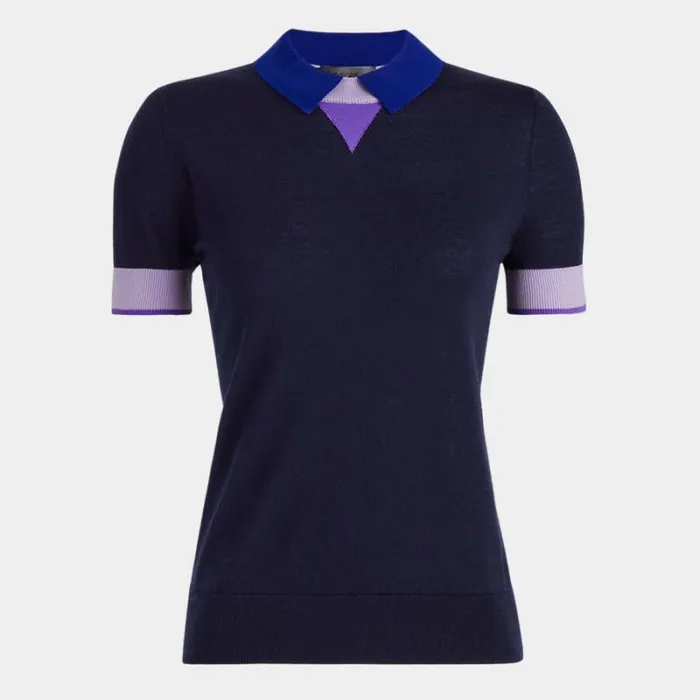 GFORE MERINO WOOL LAYERED SHORT SLEEVE SWEATER POLO Twilight Women Polos